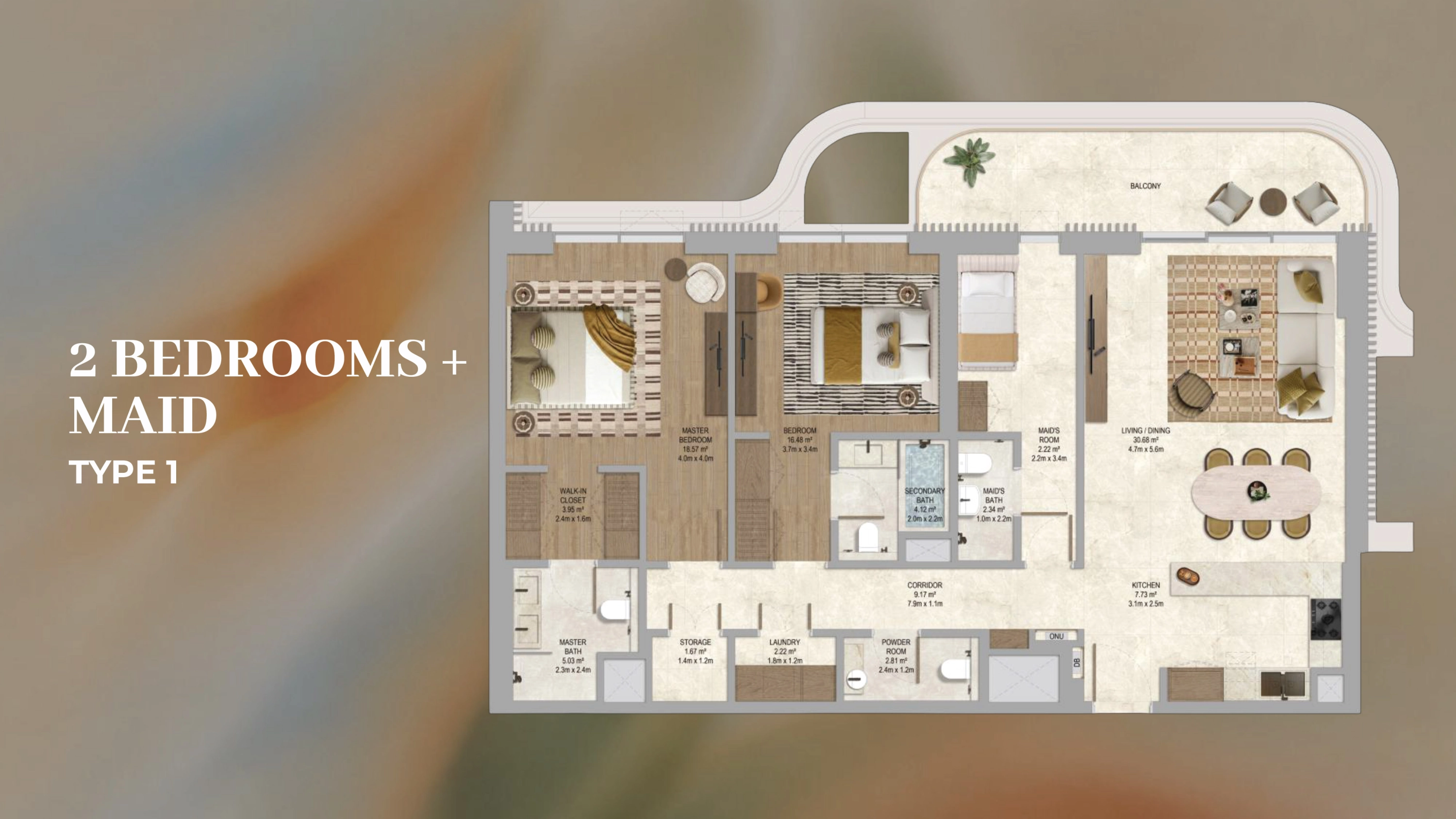 2 BR + Maid